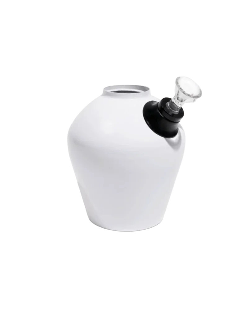 Chill Steel Pipes Chill Base white ceramic bong with black stem and glass bowl