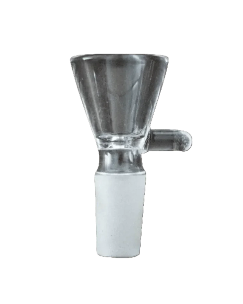 Martini-shaped glass bowl with white silicone downstem collar and side joint, cannabis bong accessory