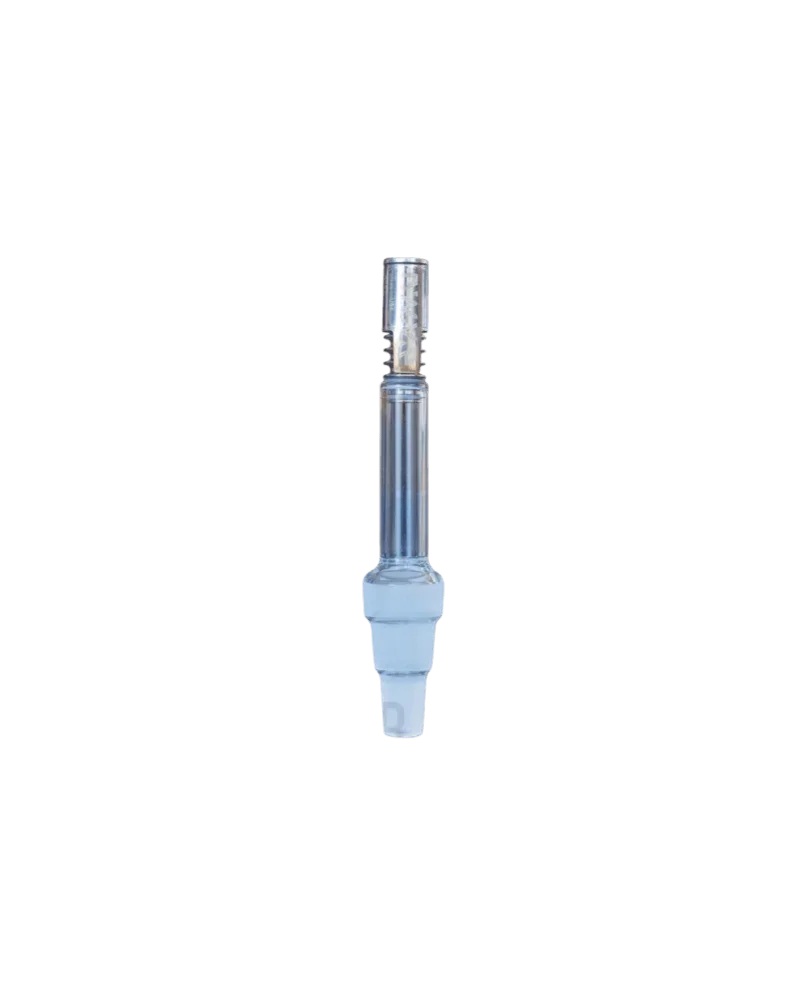Glass cannabis dab rig or water pipe stem with metal nail and clear blue-tinted chamber