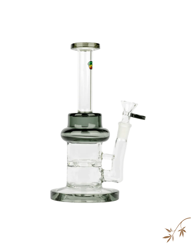 iRie Chalice Bubbler with turbine percolator, 9 inches tall, featuring green-tinted glass and black accents