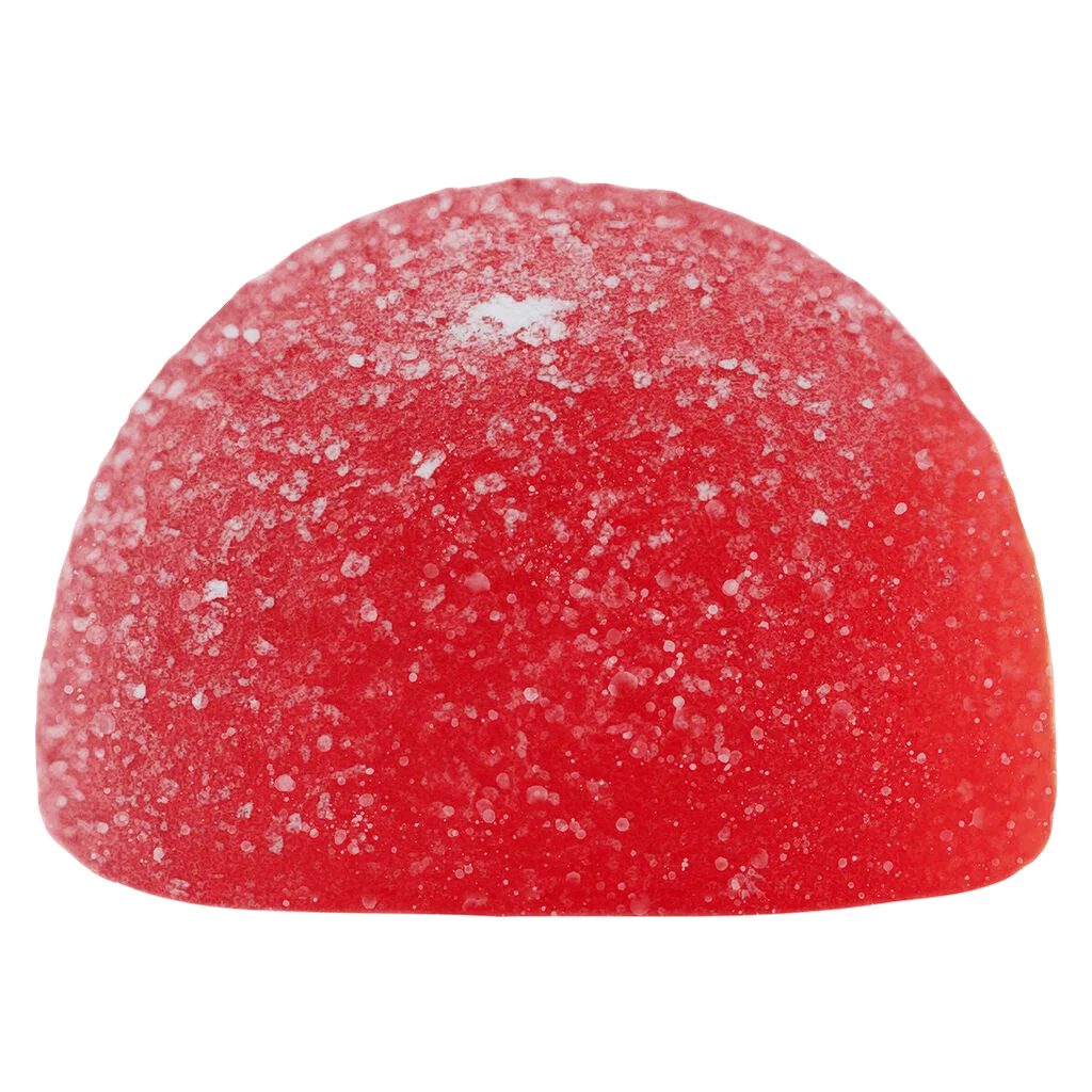 Blast Animal Style Sour Wild Raspberry Live Rosin Gummy, red soft chew with sanding sugar coating