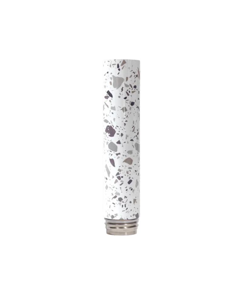 Chill Steel Pipes Neckpiece in white terrazzo with gray speckled pattern and stainless steel base