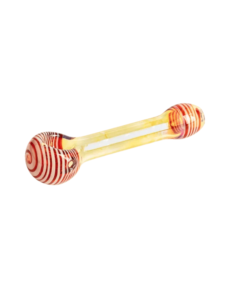 Red Eye Tek The Money hand pipe, 3.5 inches, with red and yellow striped glass bulbs and yellow tube stem