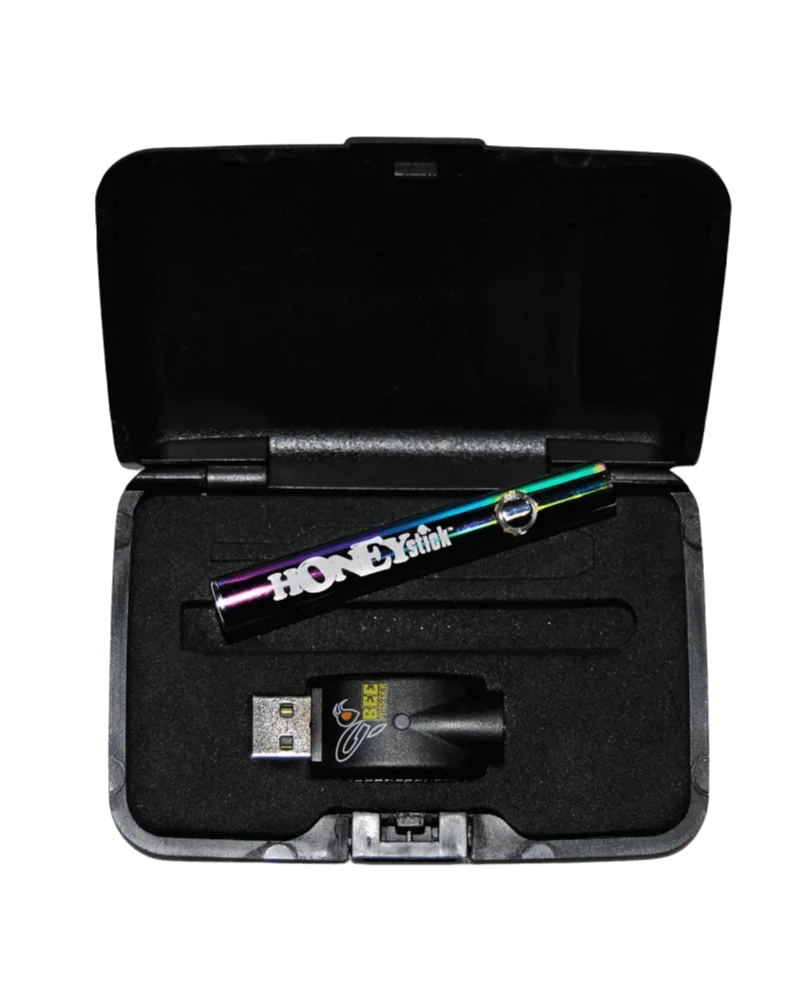 Honeystick Bee Master variable voltage battery kit with iridescent pen, USB charger, and carrying case