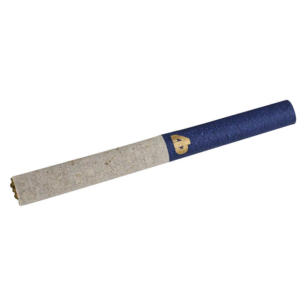 Four Buds Farms Purple Urkle pre-roll with natural paper wrap and blue filter tip