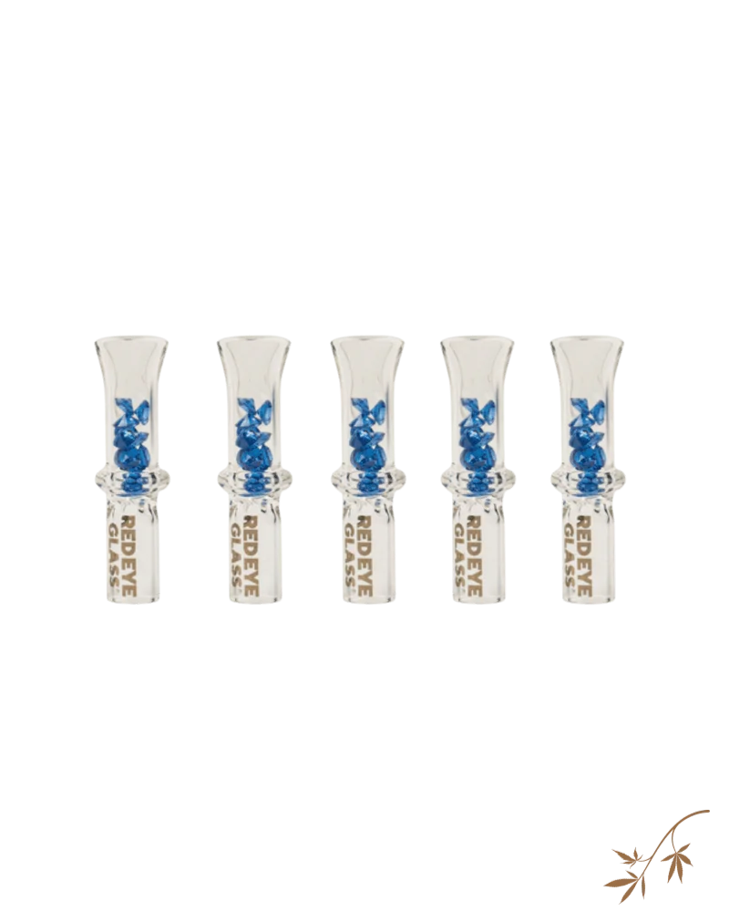 Red Eye Tek Large Bling Tip, set of 5 glass tips with blue floral design and white branded collar