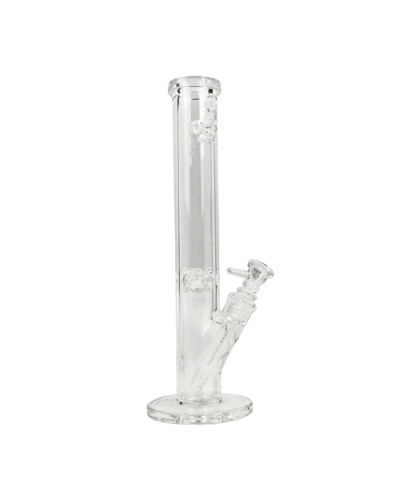 Gear Premium straight tube water bong with 7mm thick borosilicate glass and debossed logo, angled side arm percolator, and round base.