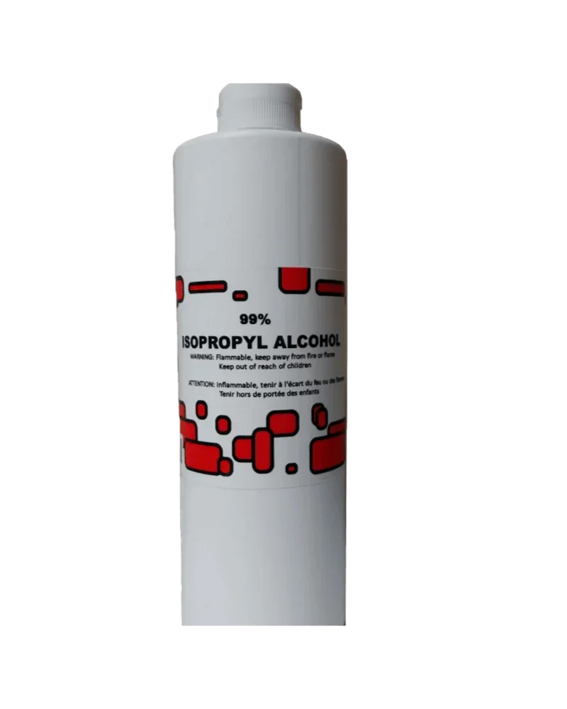 Cyclone 99% Isopropyl Alcohol bottle with white plastic container and red warning label, cannabis cleaning supply