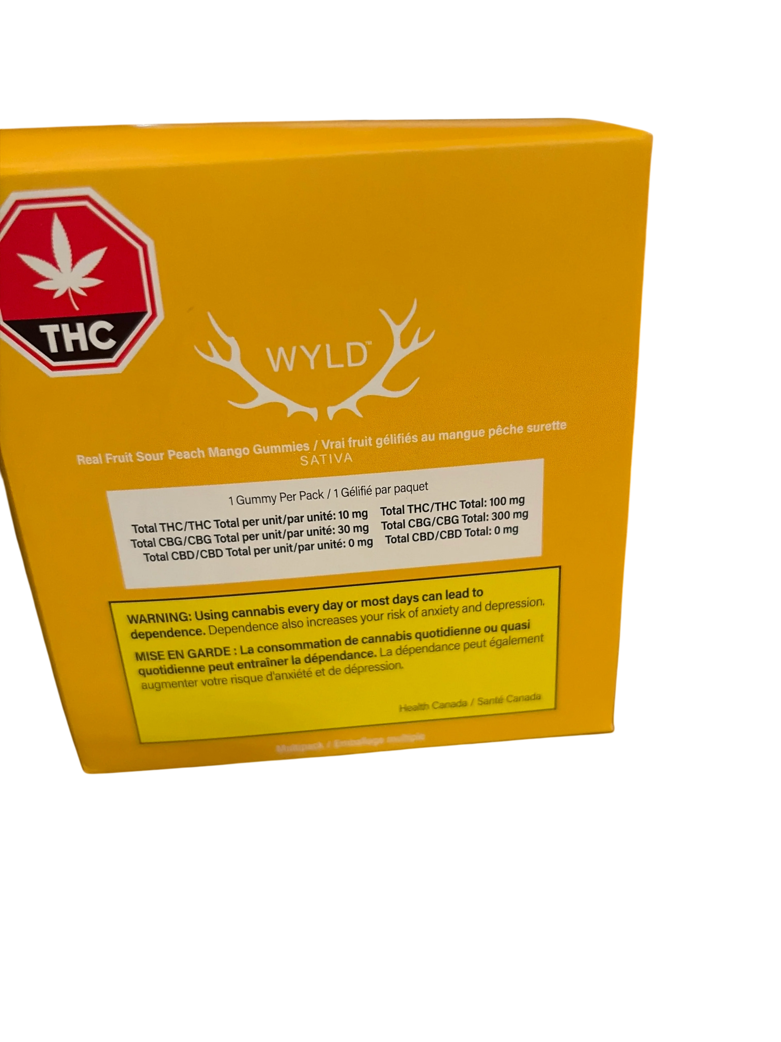 Wyld Real Fruit Sour Peach Mango Sativa gummy with sugar coating, cannabis edible