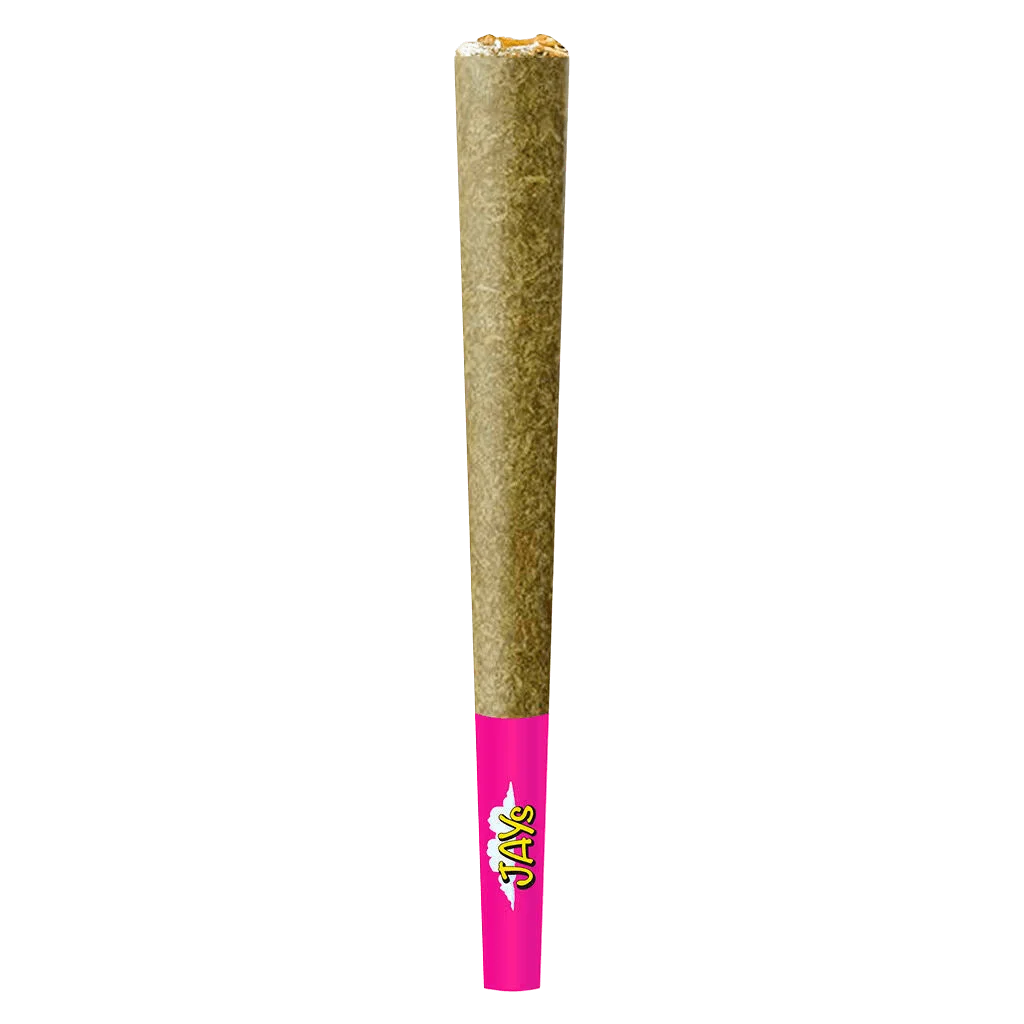 JAY's diamond-infused strawberry pre-roll with pink filter and gold leaf wrap, cannabis pre-roll