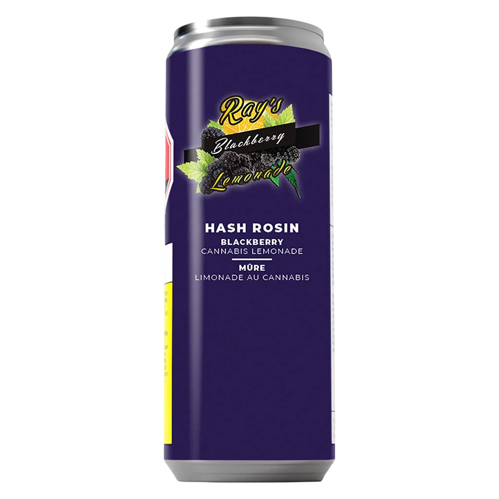 Ray's Blackberry Lemonade cannabis beverage in purple can with blackberry and lemon leaf graphics