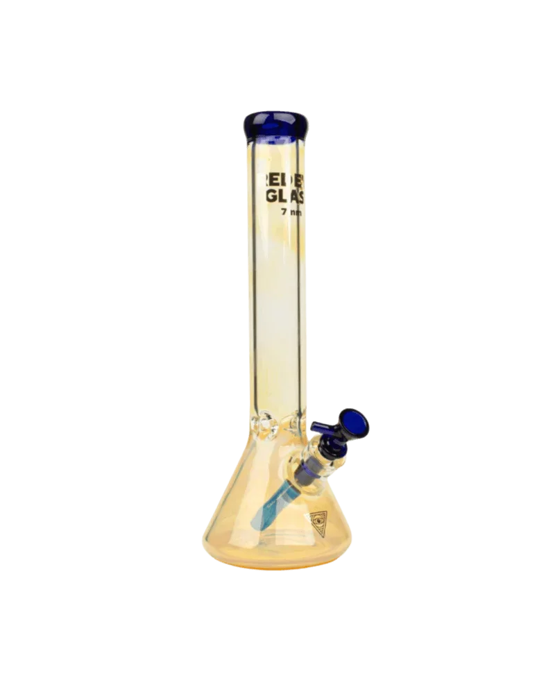 Red Eye Tek Colour Changing Beaker Tube with 7mm thick yellow borosilicate glass, blue accents, and matching bowl piece